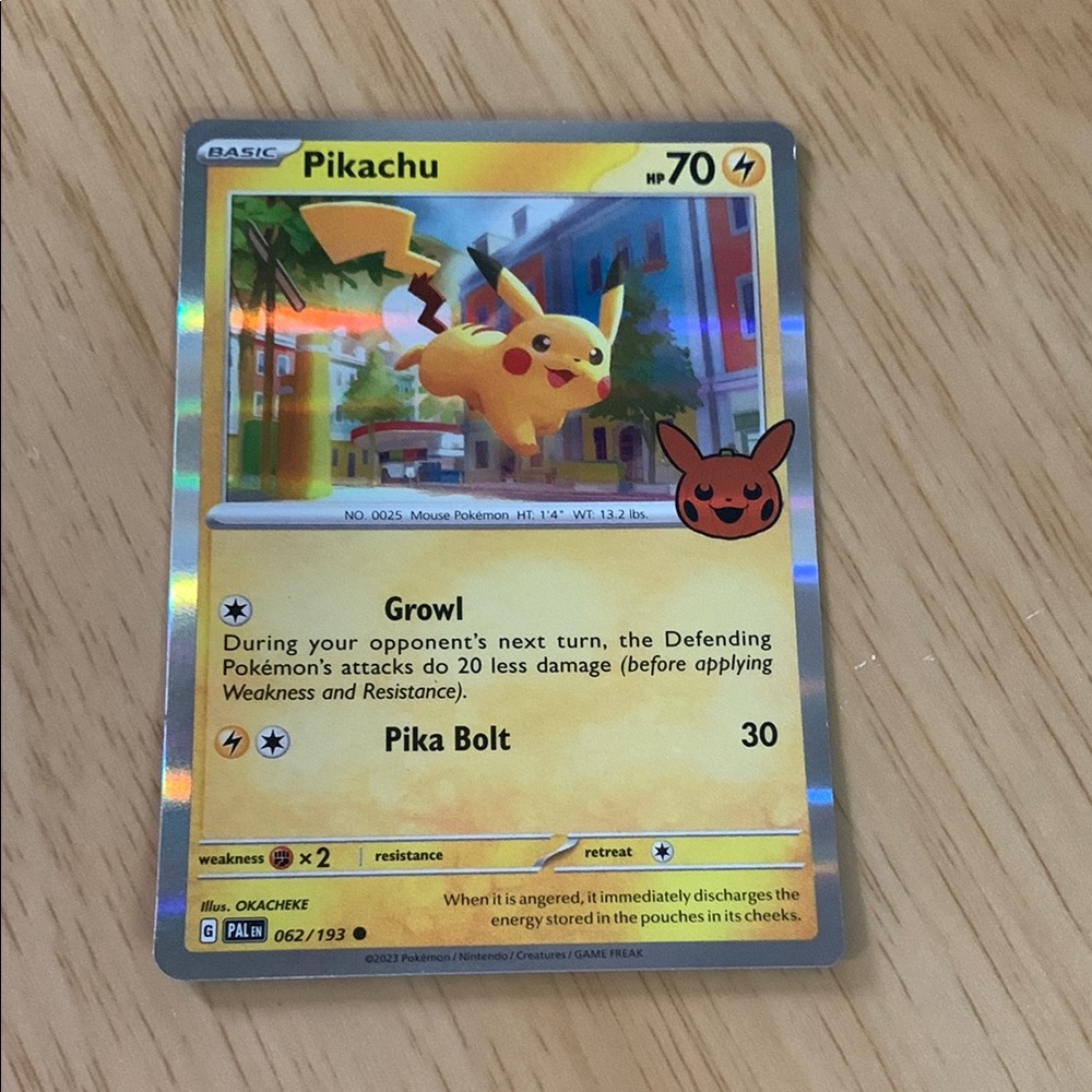 Pokemon Pikachu Trading Card - Yellow and Blue